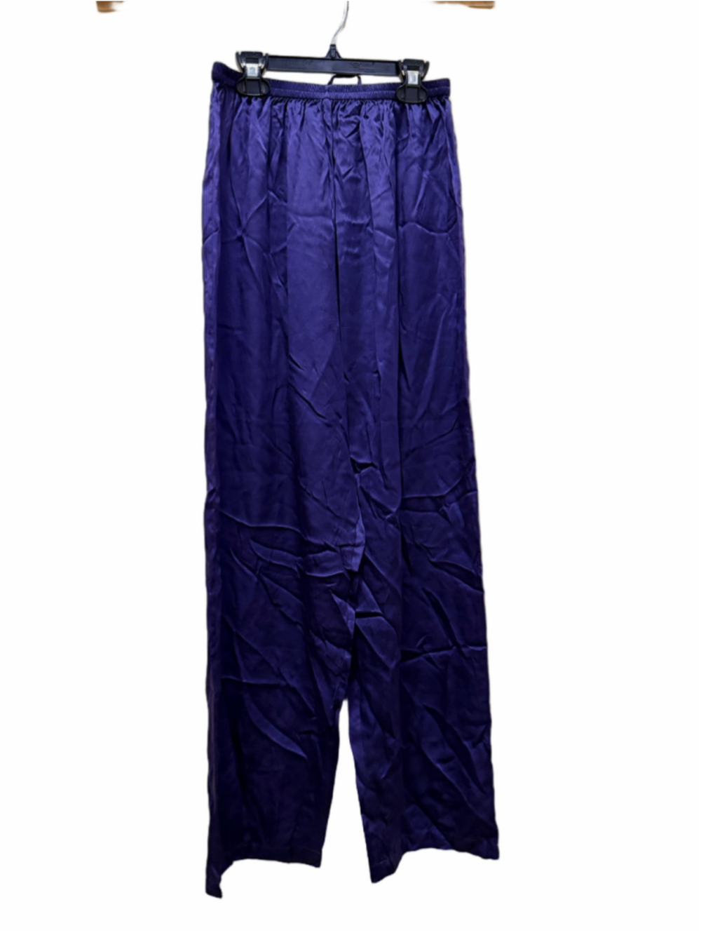 Vintage 100% Silk Purple Wide Leg Pants Size L Elastic Waist